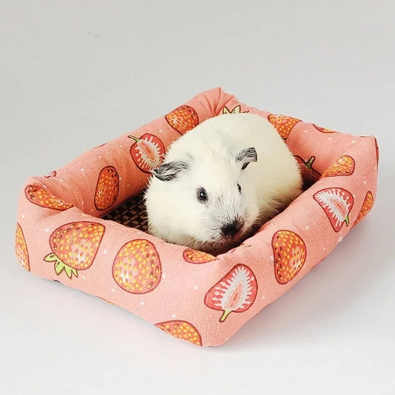 Pet Sleep Bed Rectangle Mat with Rattan Cooling Pad for Small Animals Dogs Cats Rabbit Guinea Pig Hamster Squirrel All Seasons