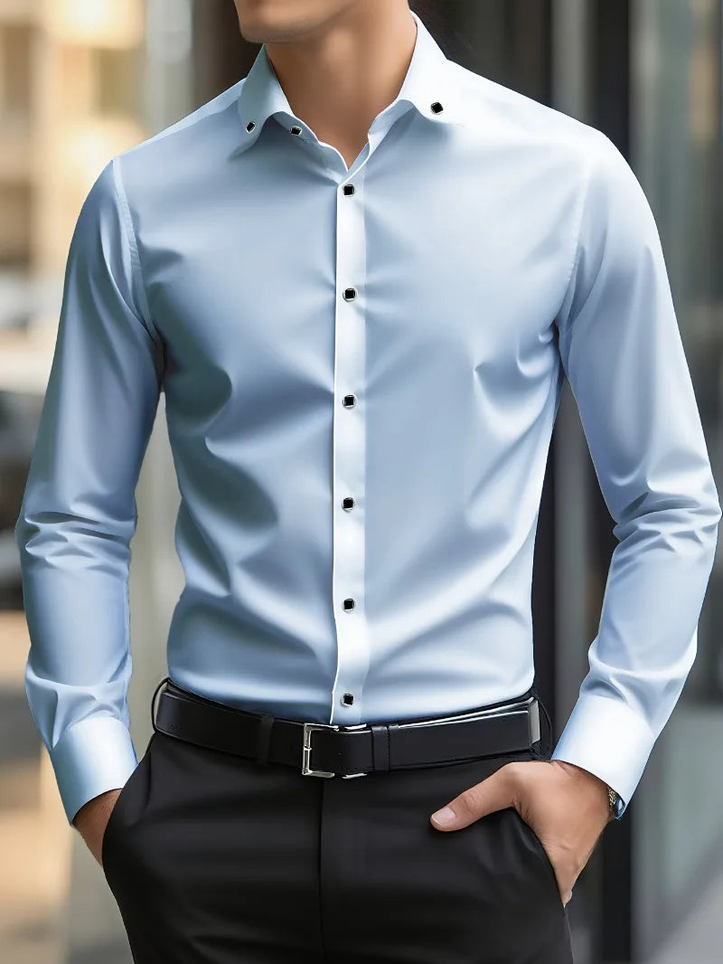 Patchwork Elastic Business Casual Shirt