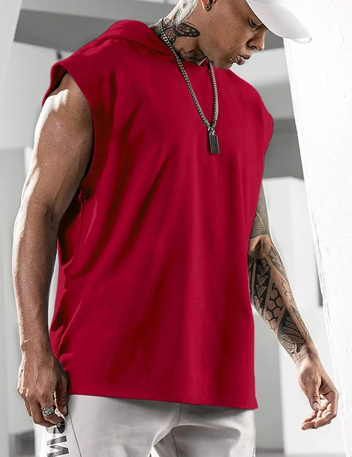 2026 Men Tank Top  Fitness Training Pullover Leisure Fashion Sleeve Men's Hooded Vest Solid Color Tank Tops For Male