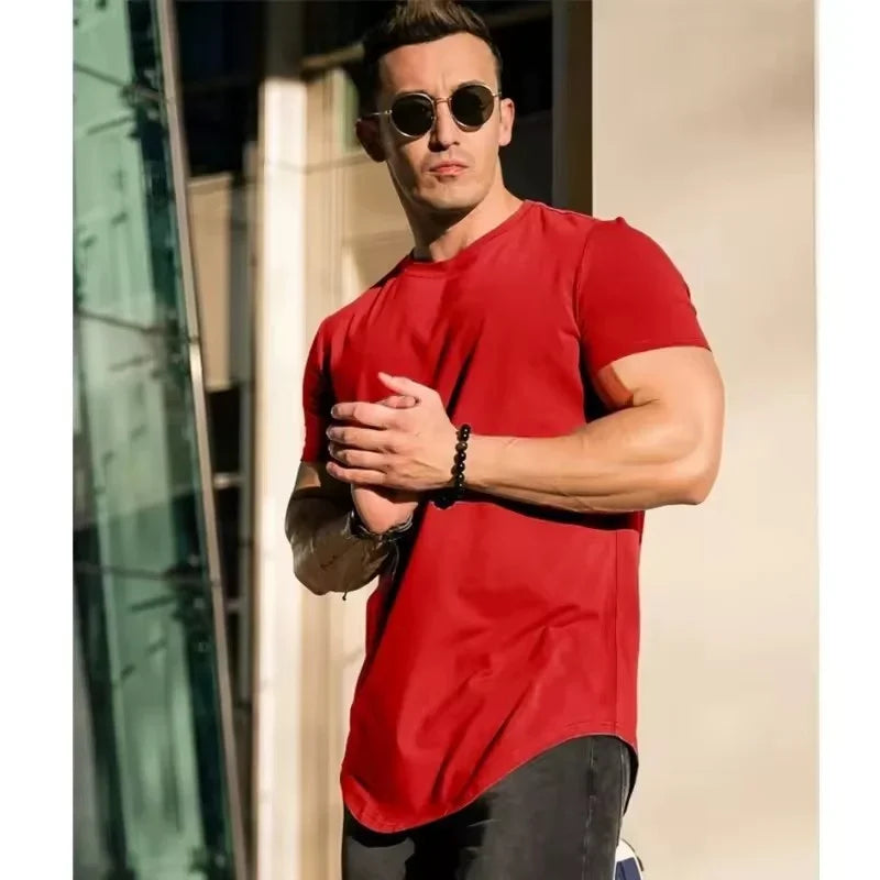 Muscle Training T-shirt Men's Summer Workout Short Sleeve T-shirt High Quality Cotton Fitness Men T-shirt Gym Solid Color Tops