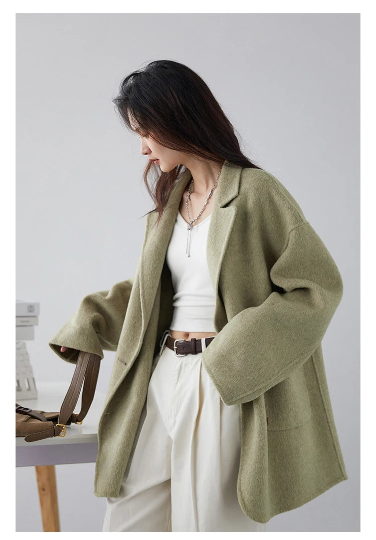 CHIC VEN Women's Woolen Coats Loose Casual Double Breasted Retro Double-sided Jacket Office Lady Outerwear Autumn Winter 2026