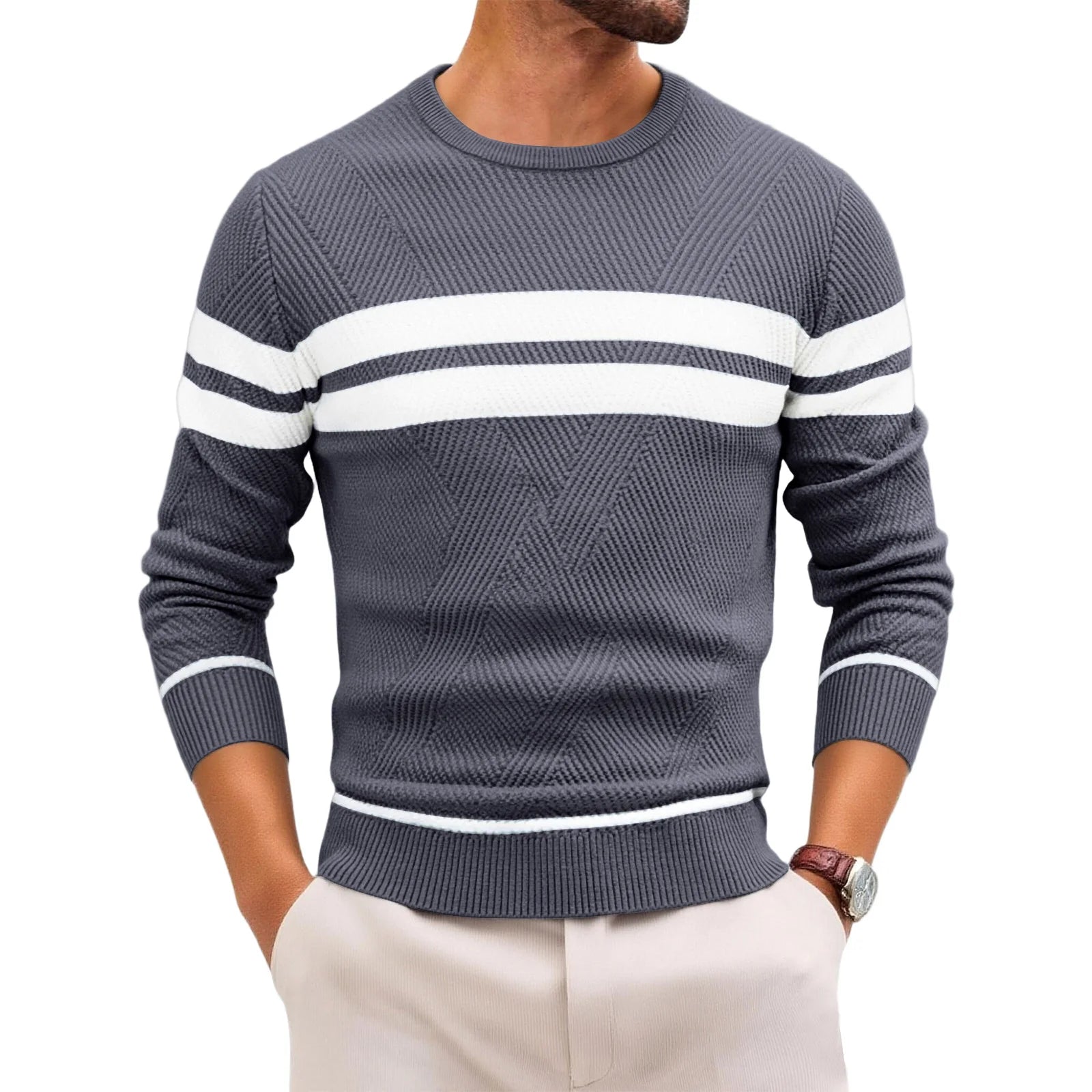 Slim Striped Knit Pullover