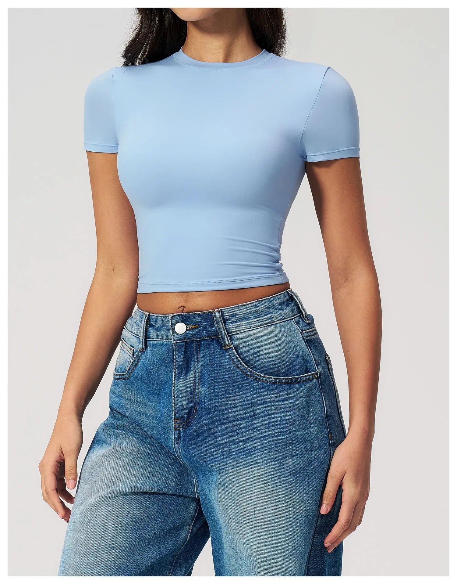 Yoga Shirts Women Sexy Exposing The Navel Short Sleeve Workout Crop Top Gym Top Fitness Running Workout Sport T-shirts Yoga Wear