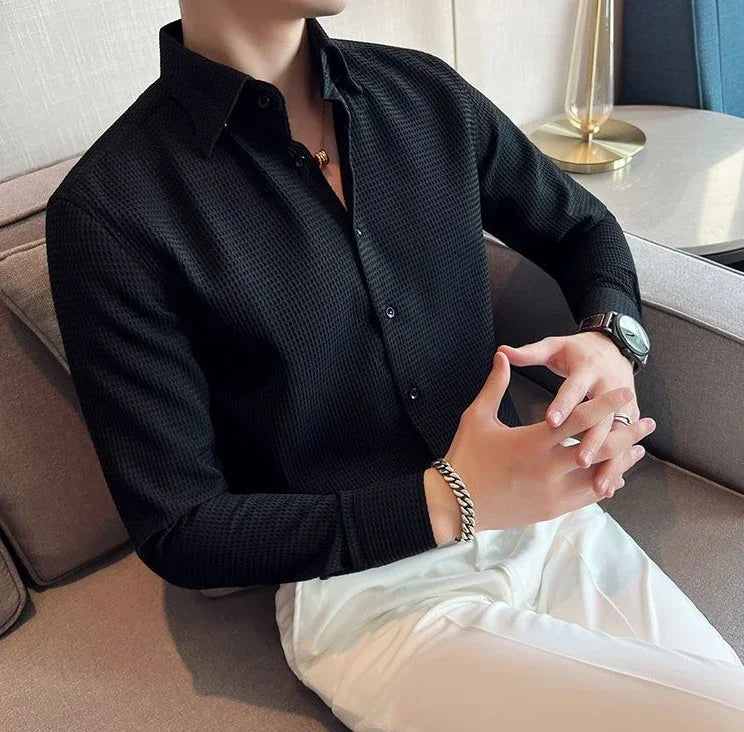 Slim Waffle Business Shirt Men