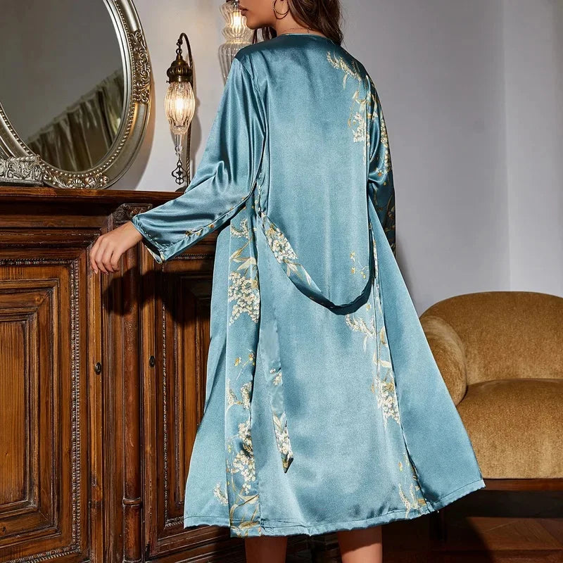 2-pcs Women's Nightgown Women's Pajamas Satin Dress Sexy Slip Dress Women's Silk Robe Satin Woman Nightie Home Suit for Women