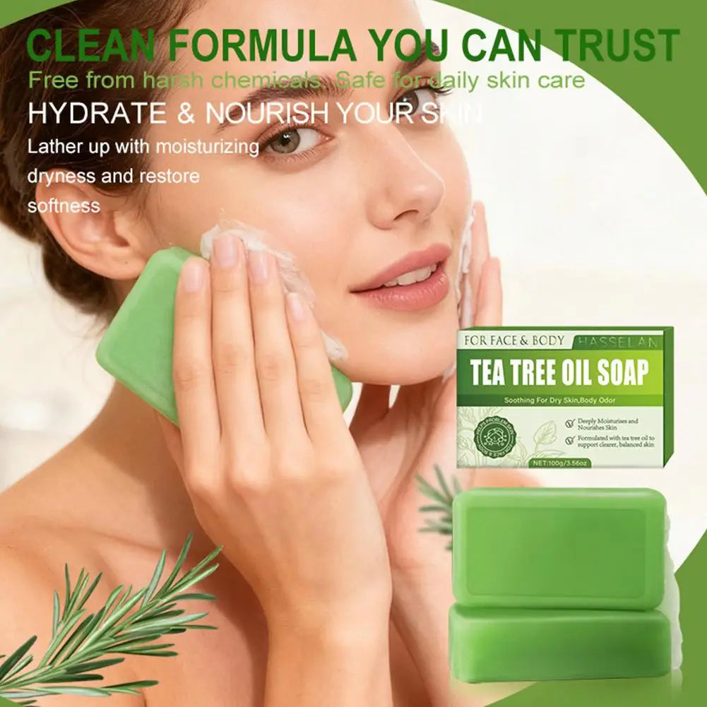 Tea Tree Soap for Face & Body Acne, 100g Tea Tree Oil Soap Bar for Face & Body Natural Skin Cleanser for Oily, Dry & Itchy Skin