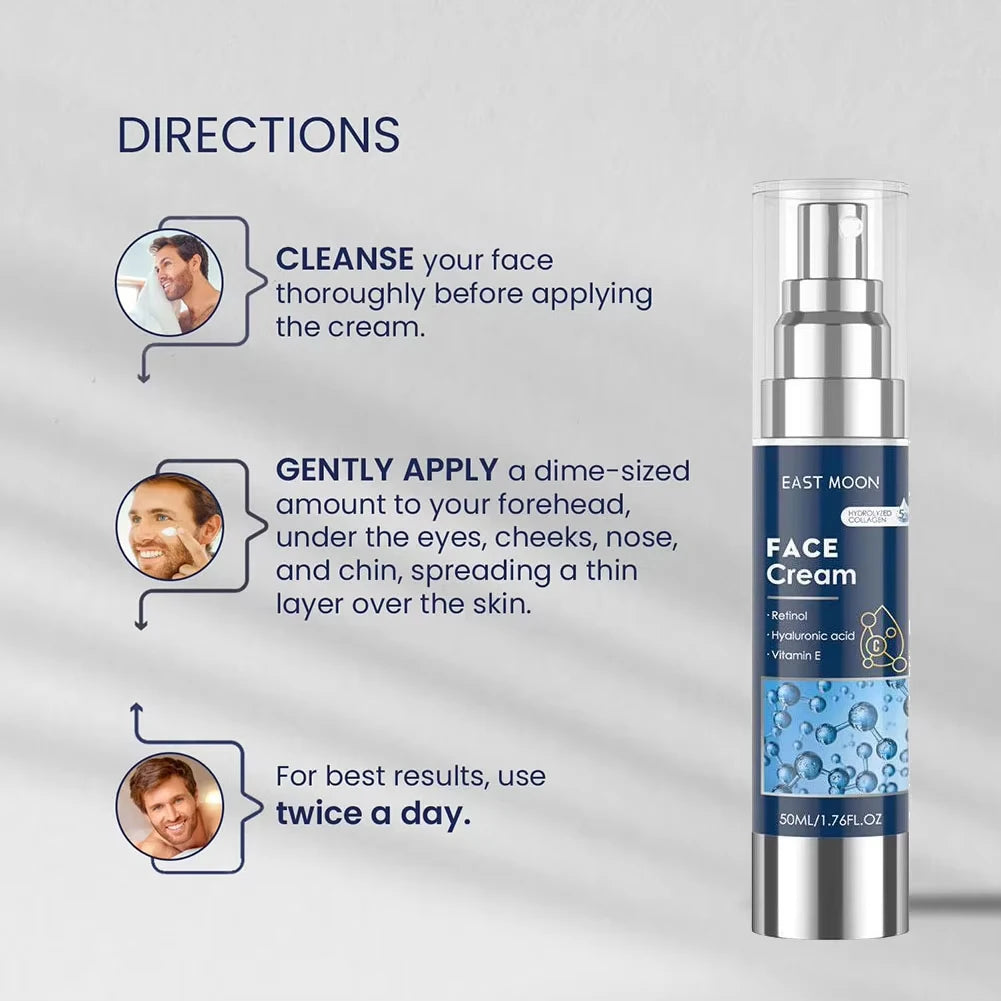 50ml 6-in-1 Men Facial Cream Daily Moisturizer with Hyaluronic Acid & Collagen,Hydrating Revitalizing Skin Care Fast-Absorbing