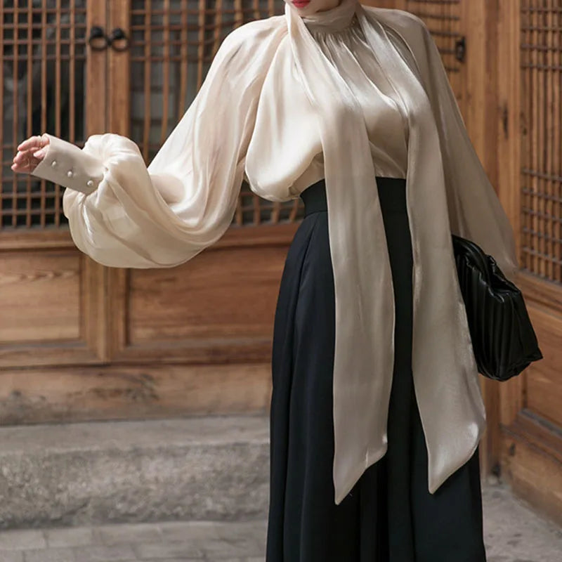 Elegant Chiffon Lantern Sleeve Blouse