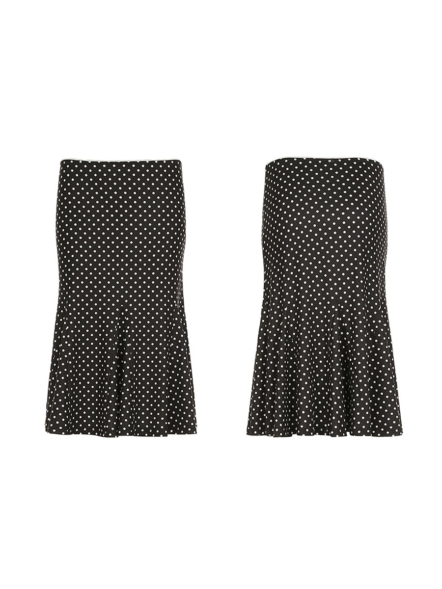 Dot Print Low Waist Skirts Spring Summer Vintage Casual Skirts Women Fashion Midi Skirts