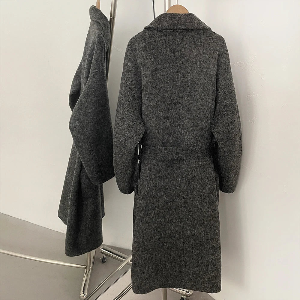 Belted Wool Blend Long Coat
