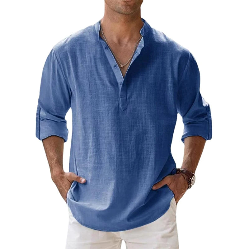 Lightweight Cotton Henley Shirt Men