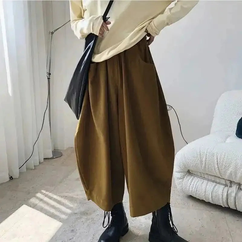 Women's Wide-Leg Pants Oversized Casual Harem Trousers with Pockets