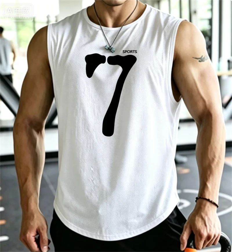 SPORTS 7 New Men Tank Tops Sleeveless Shirt Polyester Mesh Material Quick Dry Breathable Men Workout Fitness Basketball Top Tee