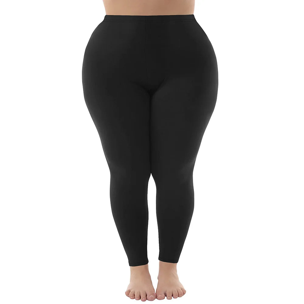 1XL-5XL Womens Leggings High Elastic Solid Color Nine Points Trousers Up To 300 Lbs