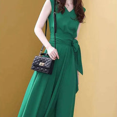 Elegant Sleeveless V-Neck Midi Dress