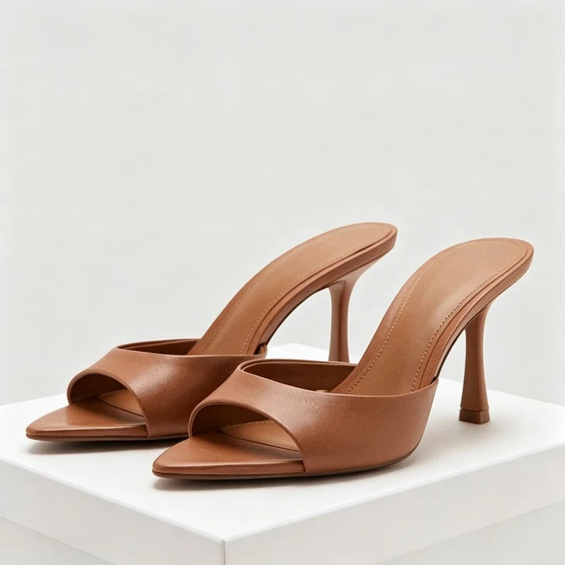 Sexy Brand High Heels Slides Female Slippers New Summer Open Toe Sandals Female Concise Mature Designer Banquet Party Shoe Woman