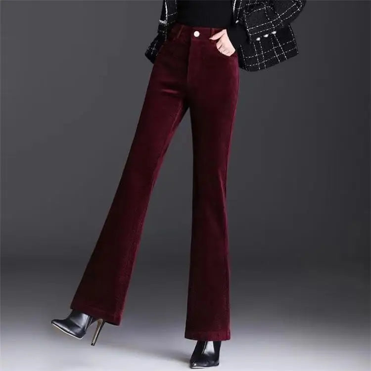 High Waist Corduroy Women's Pants Spring Autumn Winter Fashion Micro Flared Casual Trousers Slimming Warm Long Pants