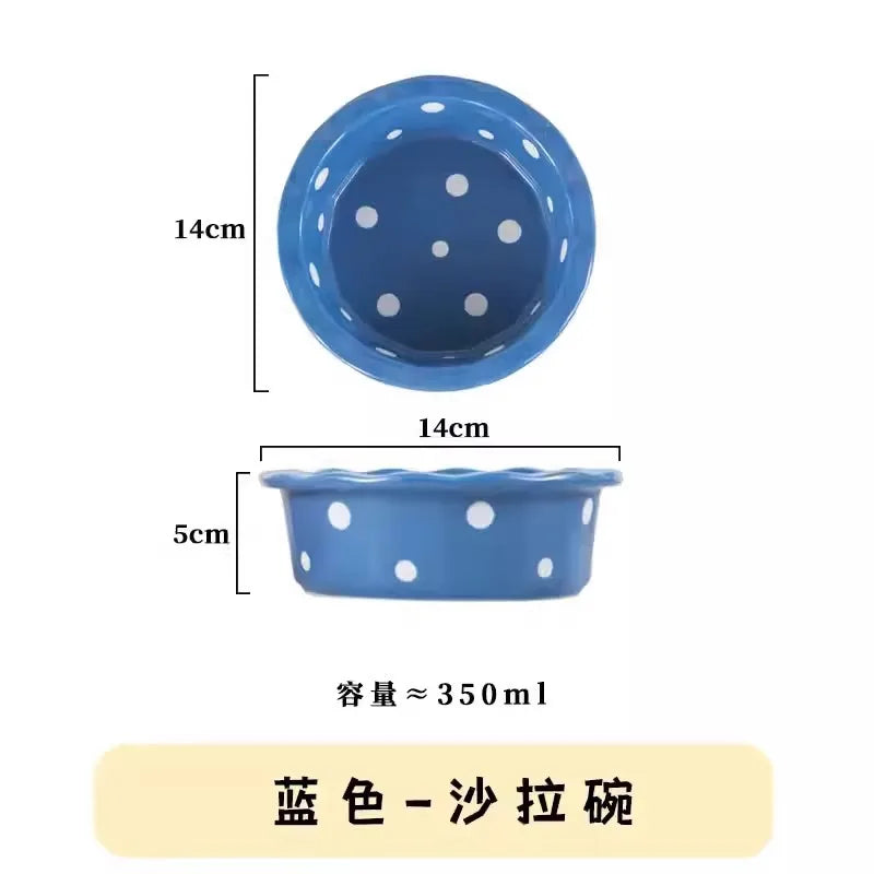Pet Bowl Cute Ins Storm Dot Ceramic Bowl Dessert Breakfast Bowl Home Cat Dog Bowl Feeding Basin  Cat Caramics Supplies