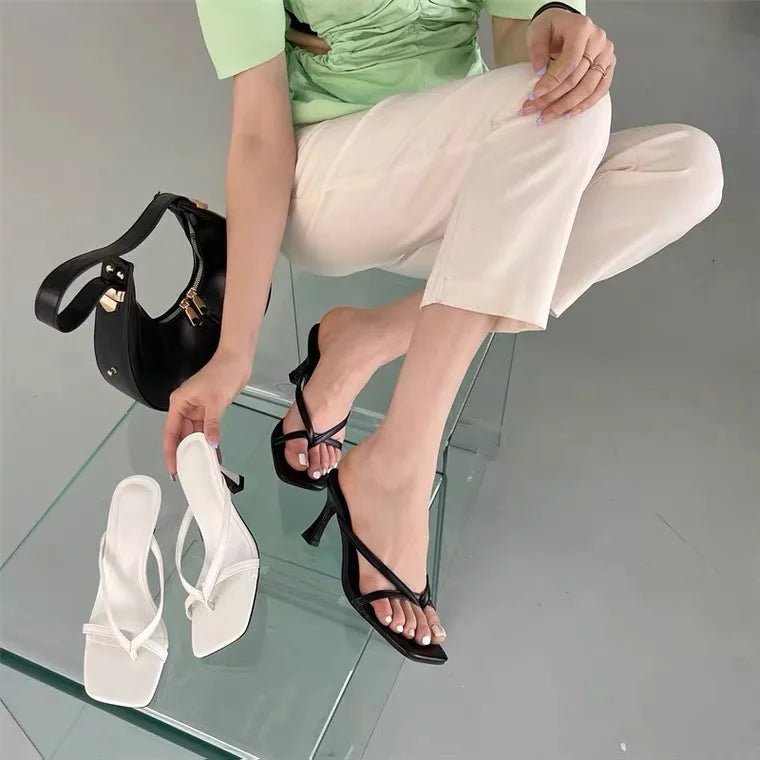 Sexy High Heels Slippers Women's Elegant Shoes Fashion Heeled Sandals for Woman Clip Toe Luxury Slippers Party Female Slides