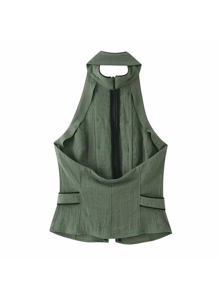 Women Summer Elegant Silk Texture Tops Fashion Women Vacation Halter Backless Beach Style Party Lady Tops