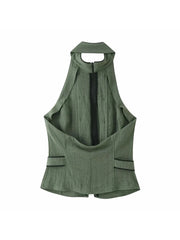 Women Summer Elegant Silk Texture Tops Fashion Women Vacation Halter Backless Beach Style Party Lady Tops