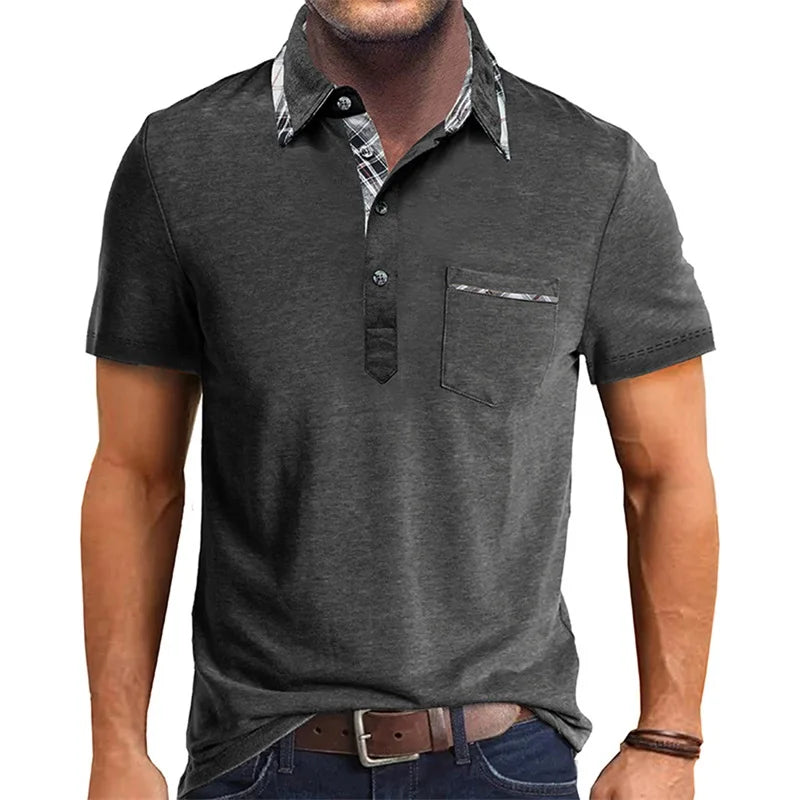 Plaid Collar Short Sleeve Polo