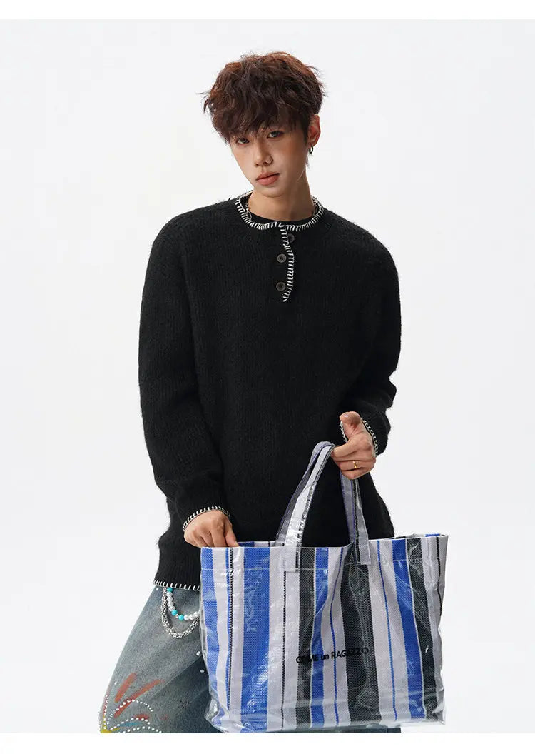 Korean Button Knit Pullover