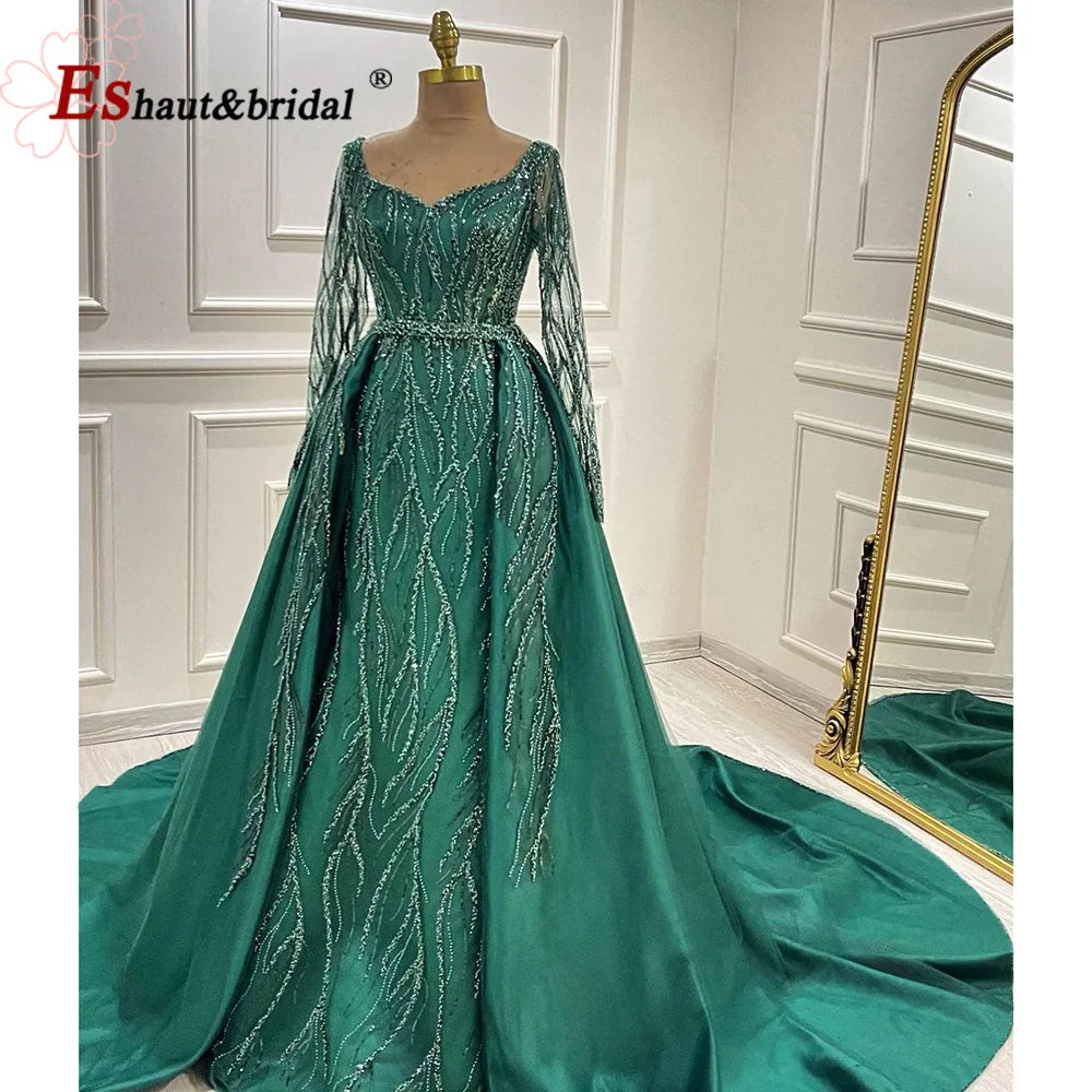 Elegant Wedding Evening Dress for Women 2026 V Neck Long Sleeves Mermaid with Detachable Train Prom Party Gowns Customized