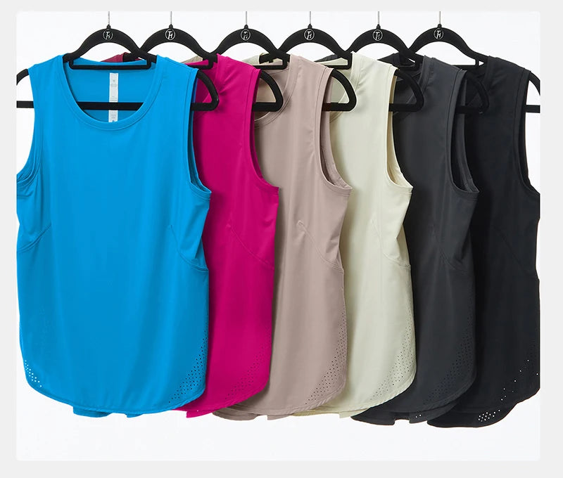 Yoga Sport Top Women Gym T Shirt Workout Clothing Wear Loose Cover Hip Shirt Quick Dry Vest Cropped Blouse Cool Tank Tops