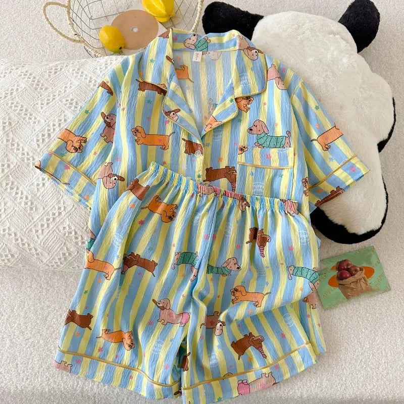 Kawaii Dog Print Y2K Pajamas