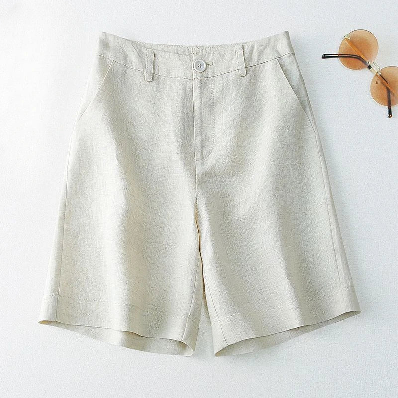 Women's Shorts Linen Half Knee Length Mid Wide Female Short Pants Bermuda Offer Aesthetic Hot Streetwear Korean Style For Summer