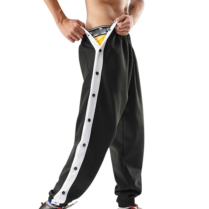 Men Jogger Pants Contrast Color Sides Buttons Stretch Workout Long Trousers Casual Sports Sweatpants Streetwear