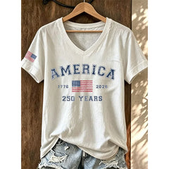 Women's America 250 Years Print T-Shirts Summer Short Sleeve Casual T Shirt Tops White Tees Hot Sale Men's and Women's T Shirt