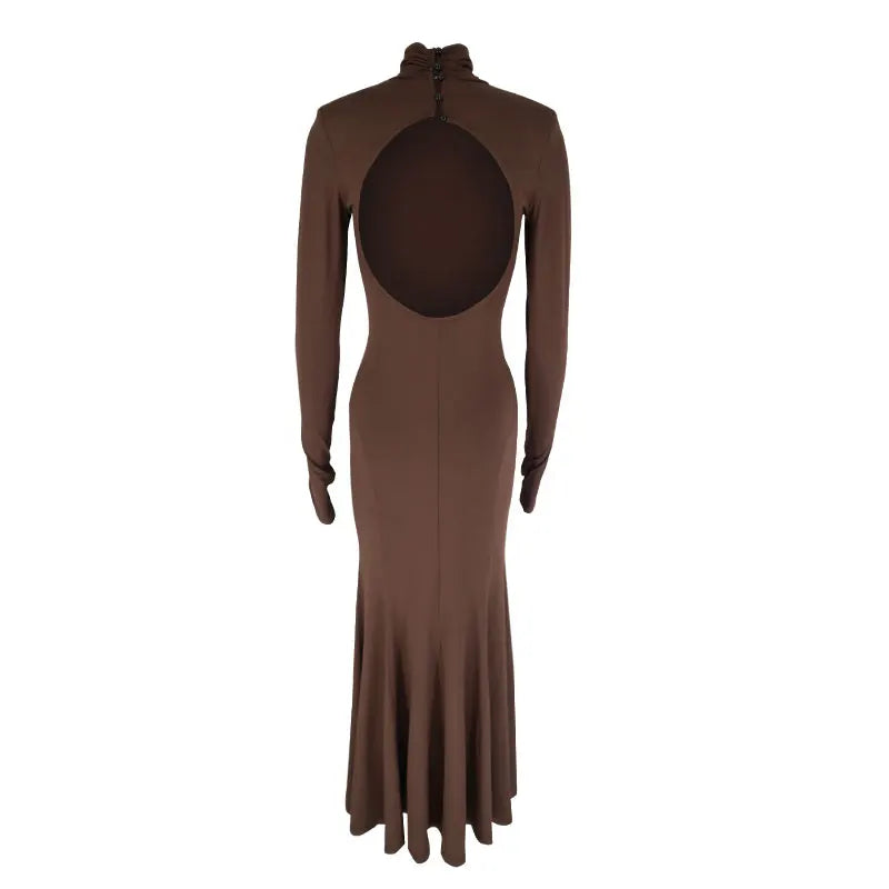Backless Turtleneck Slim Maxi Dress