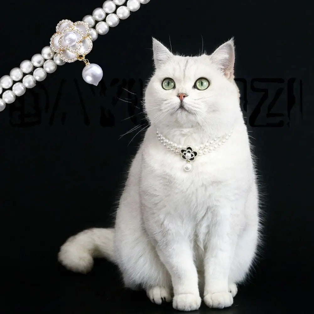 Pet Accessories Double Layer Pearl Pet Necklace Sweet Flower Pendant Cat Neck Chain Adjustable Pet Pearl Collar Photograph
