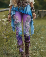 Women's Pants Flower Printed Leggings Cozy Leggings Casual Boho Full Length Elastic Waist Stretchy Vacation Street Daily Wear