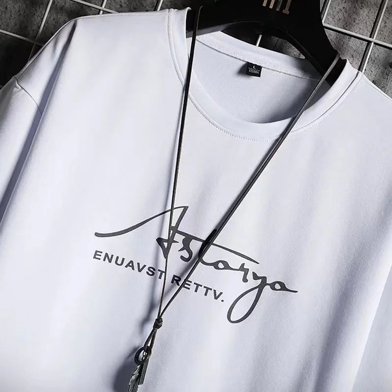 2023 Summer Men's Tracksuit 2 Piece Set Fashion Casual Solid Short-Sleeved T-Shirt and Shorts Sport Suit Breathable Man Clothing