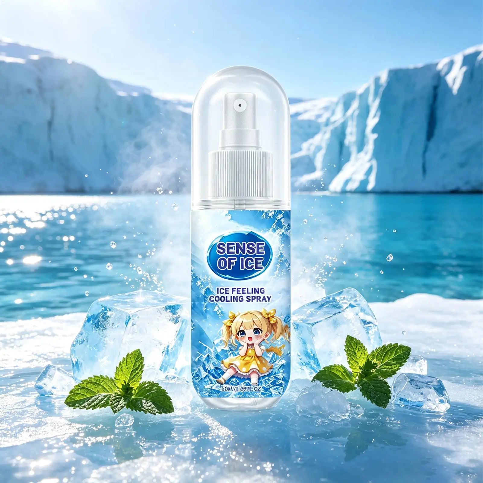 50ml Cooling Spray Body Instant Cooling Mist Long Lasting Non Sticky Heat Relief Face Skin Clothing Sports Travel Hiking
