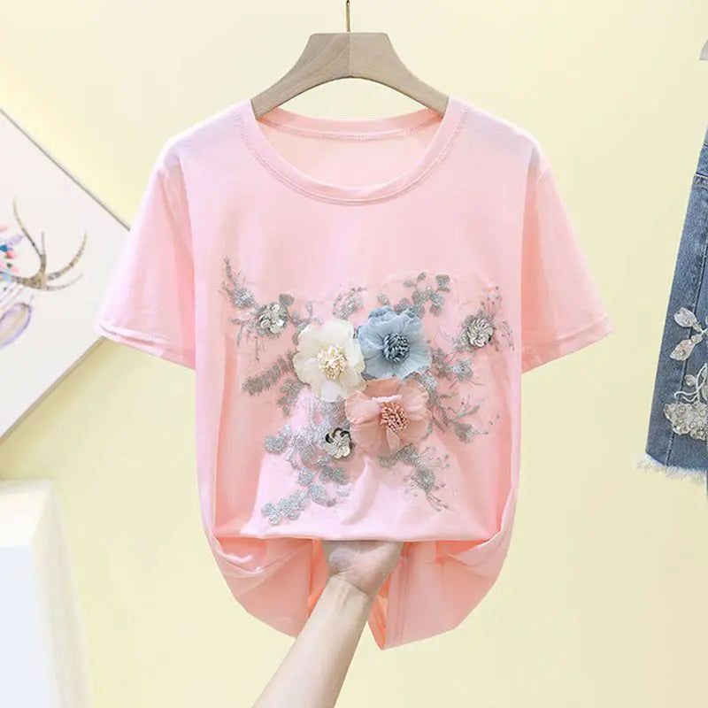 Korean Style Embroidered Summer Tee