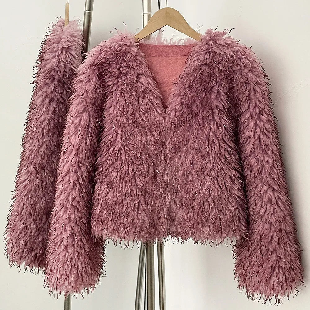 Fur Coat Eco-friendly Coats for Woman Artificial Winter Fur Coat Warm Women's Clothing New in Coats & Jackets Women Tops Stones
