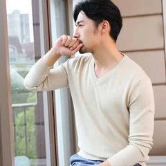 Thick Solid V-Neck Pullover