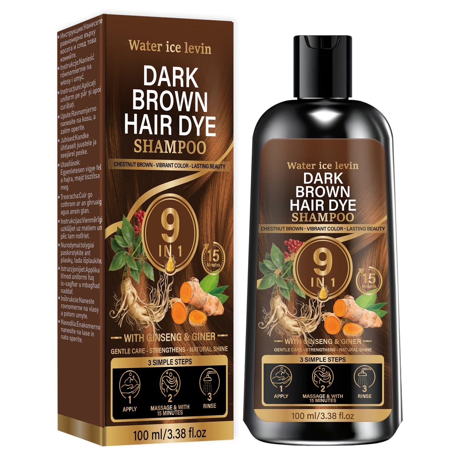 Unisex 9‑in‑1 Dark Brown Hair Care Shampoo Herbal Formula Nourish Scalp Long‑Lasting Hair Shine Daily Gentle Hair Cleanser
