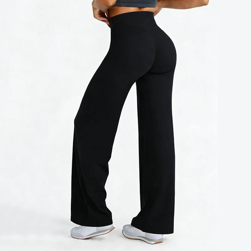 Sports Yoga High Waist Flared Leggings Women Gym Naked Feel Lift The Hips Wide Leg Pants Woman Pilates Running Sport Trousers