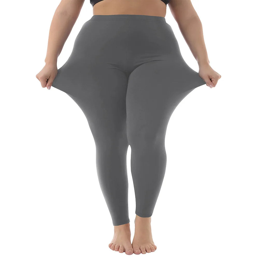 1XL-5XL Womens Leggings High Elastic Solid Color Nine Points Trousers Up To 300 Lbs