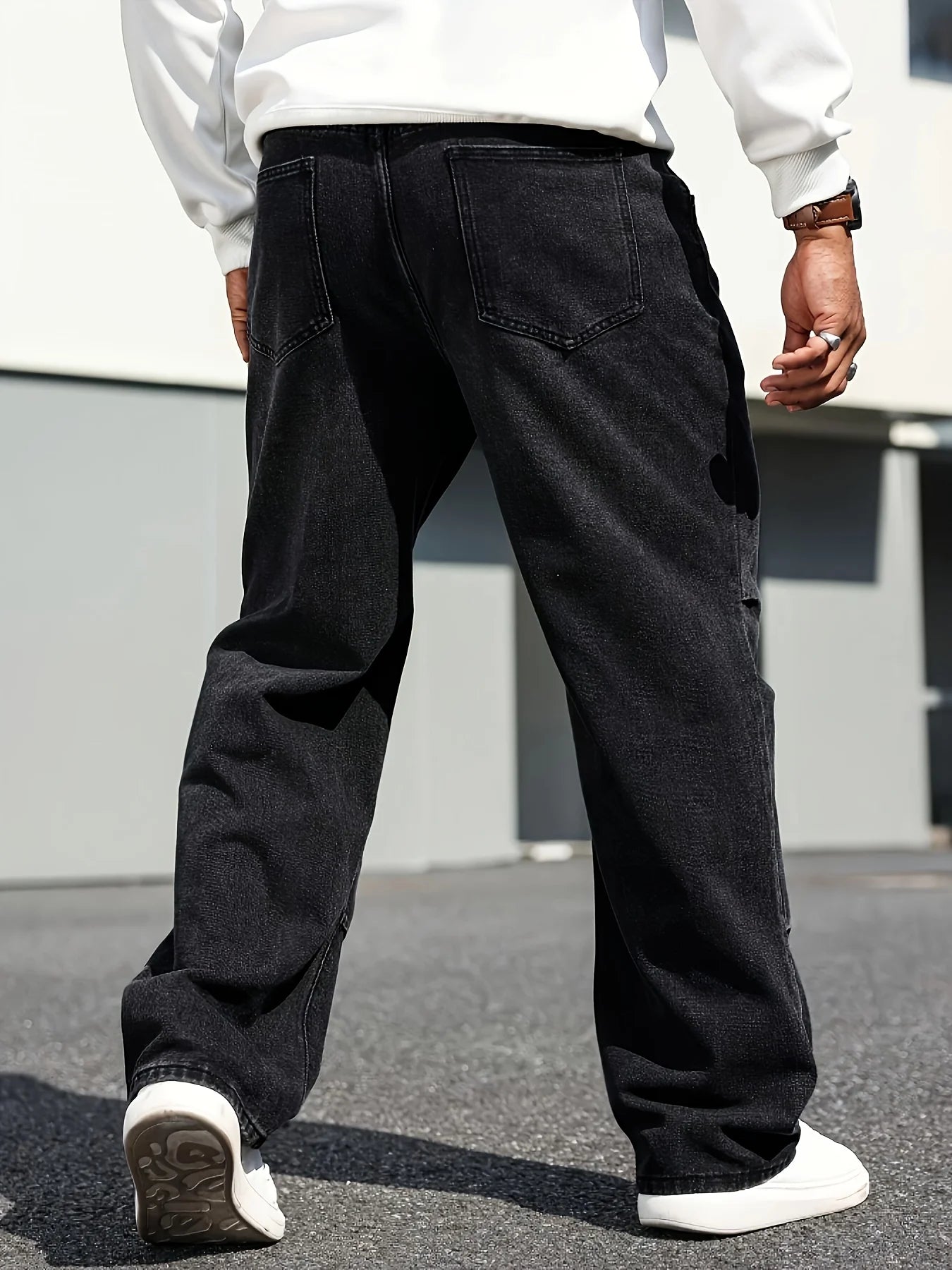 Men's Classic Straight-Leg Jeans - Cotton Blend, Dark Blue Denim, Non-Stretch, All-Season Wear, Comfort Fit with Slant Pockets