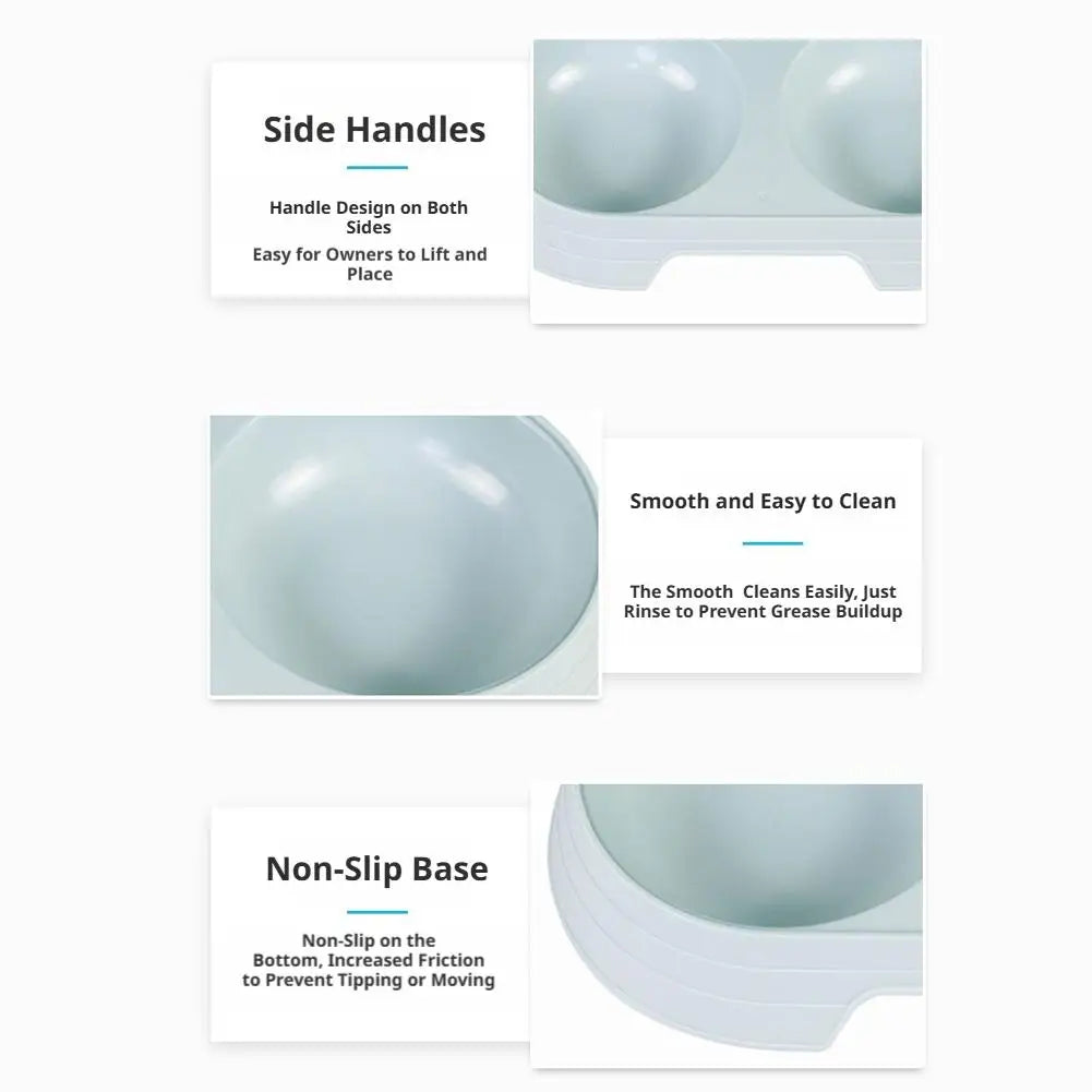 Non-Slip Double Pet Bowls Food & Water Feeder for Cats and Small Dogs BPA-Free Easy-Clean Raised Pet Dishes in 4 Colors