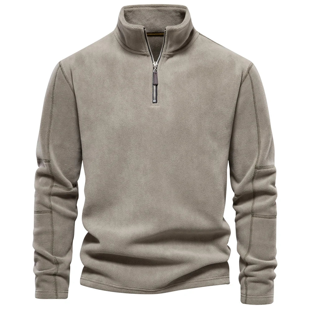 Thick Fleece Zip Neck Pullover