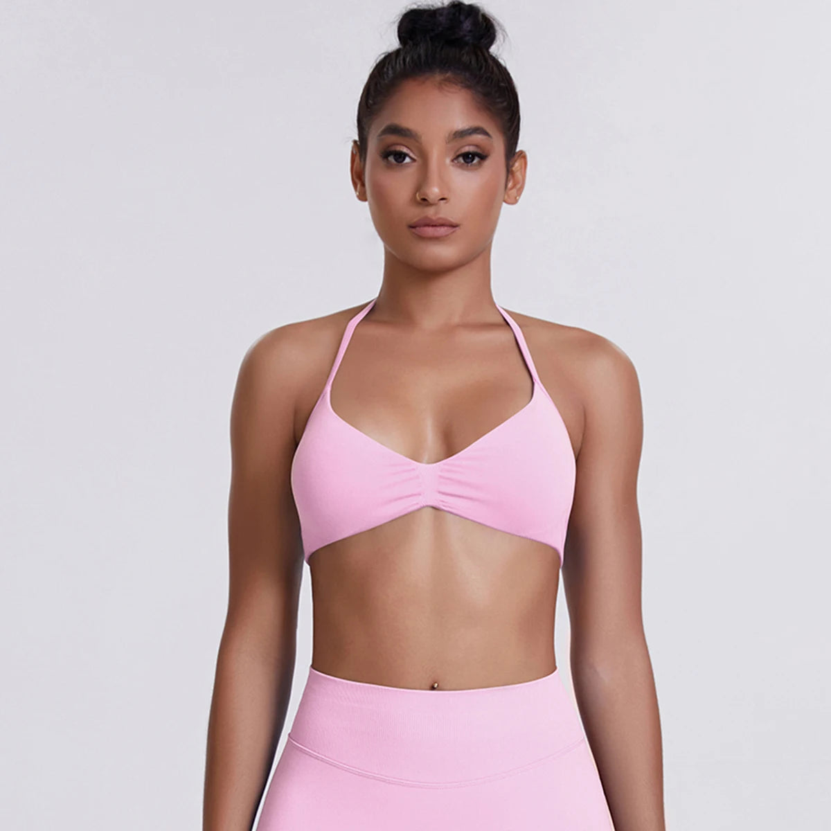 Sport Bra Strappy Bra Top Women High Support Thin Strap Halter Sport Seamless Bras Scrunch Workout Yoga Tank