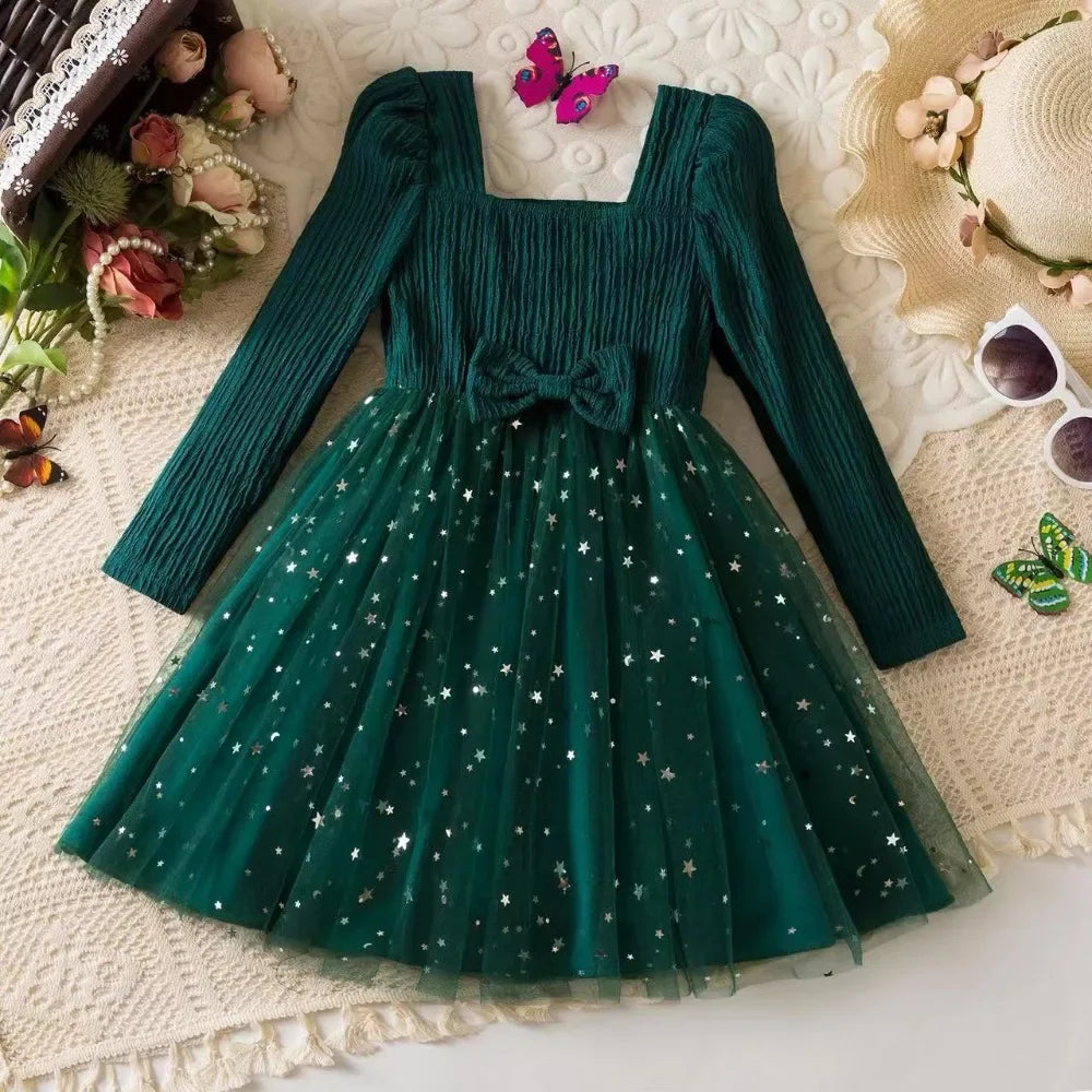 Christmas Bow Princess Girls Dress