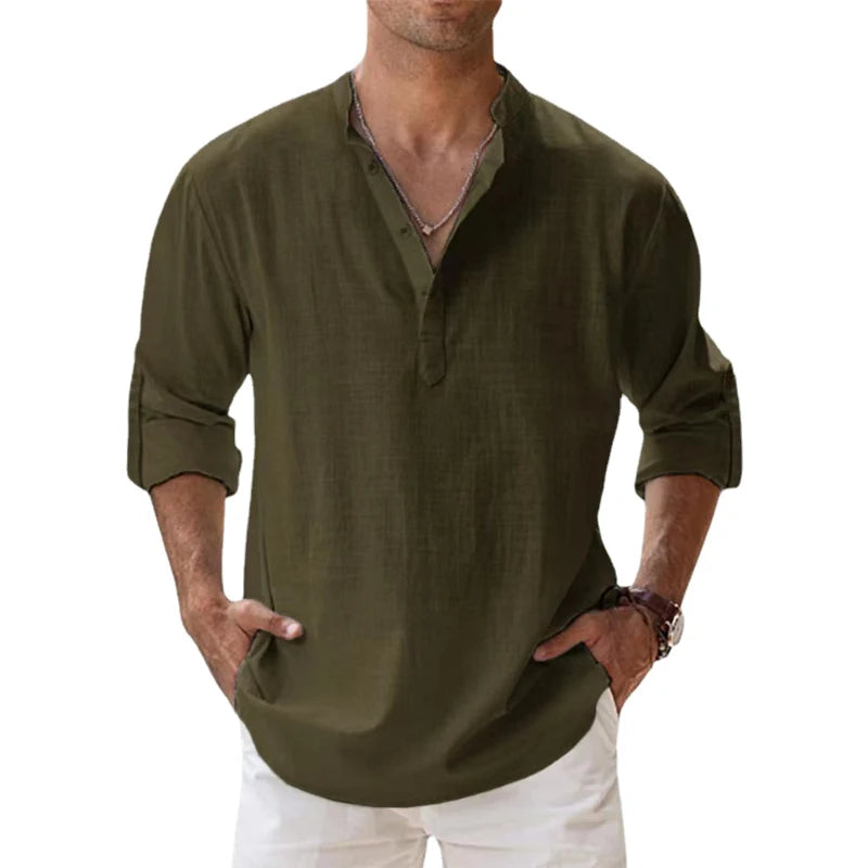 Lightweight Cotton Henley Shirt Men